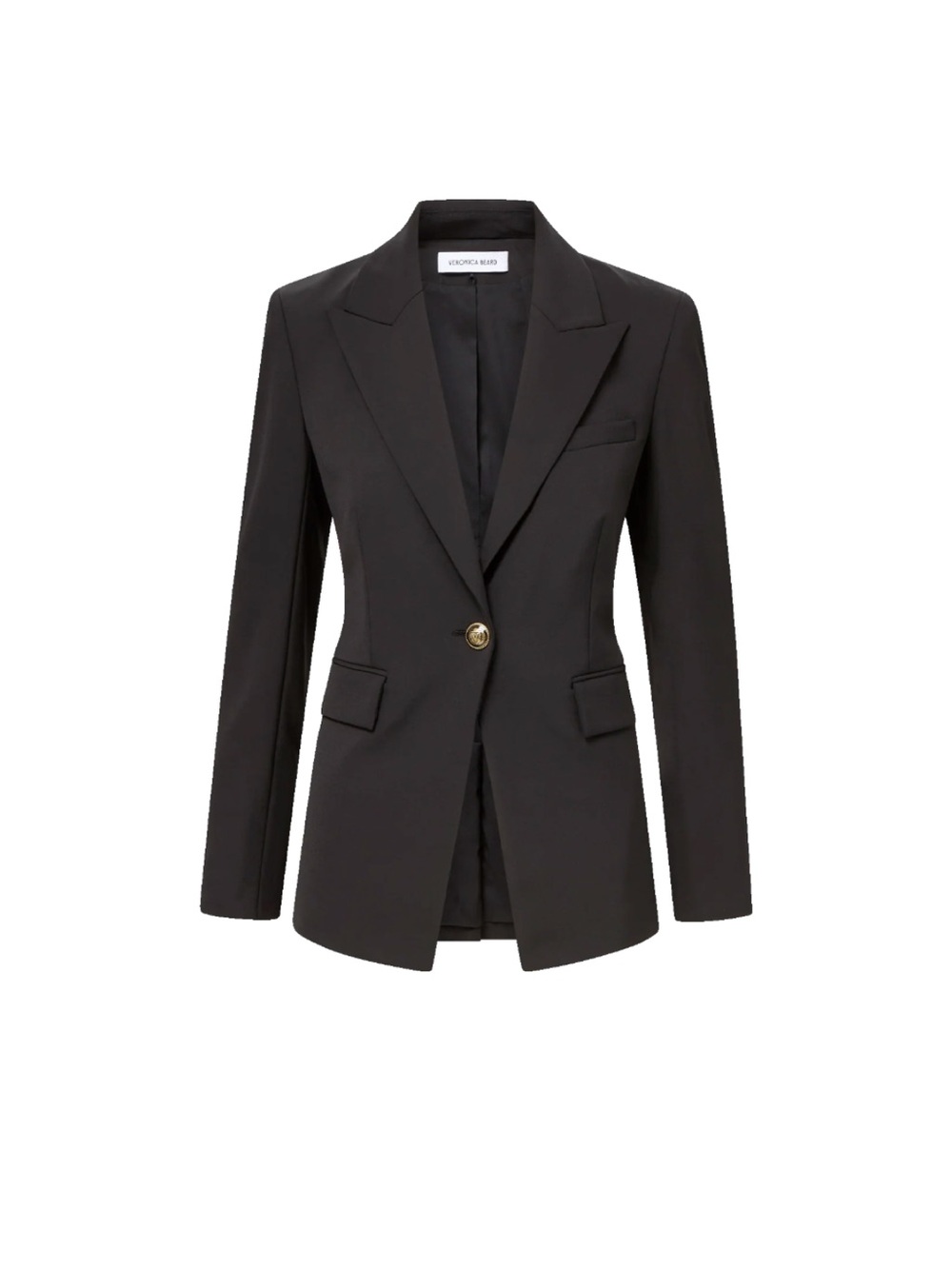 Veronica Beard Naira Black Dickey Single-Button Tailored Blazer with Gold Button